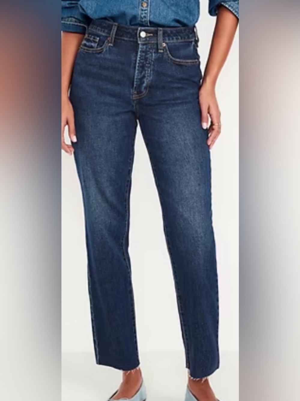 Old Navy Dark Blue Cropped Button-Fly Jeans raw hem dark/medium wash